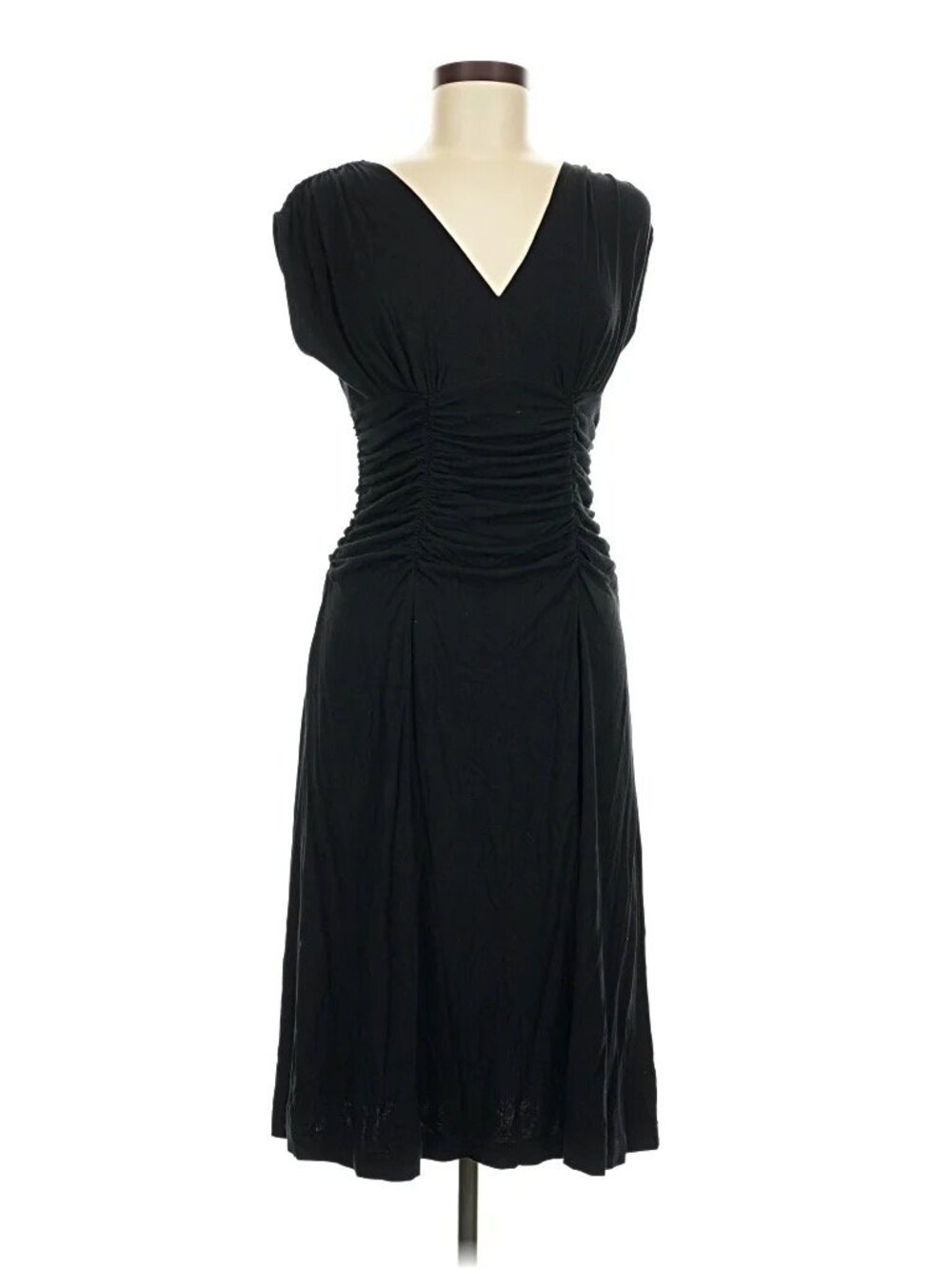 CAbi Black Ruched V-Neck Dress – Flattering Little Black Dress